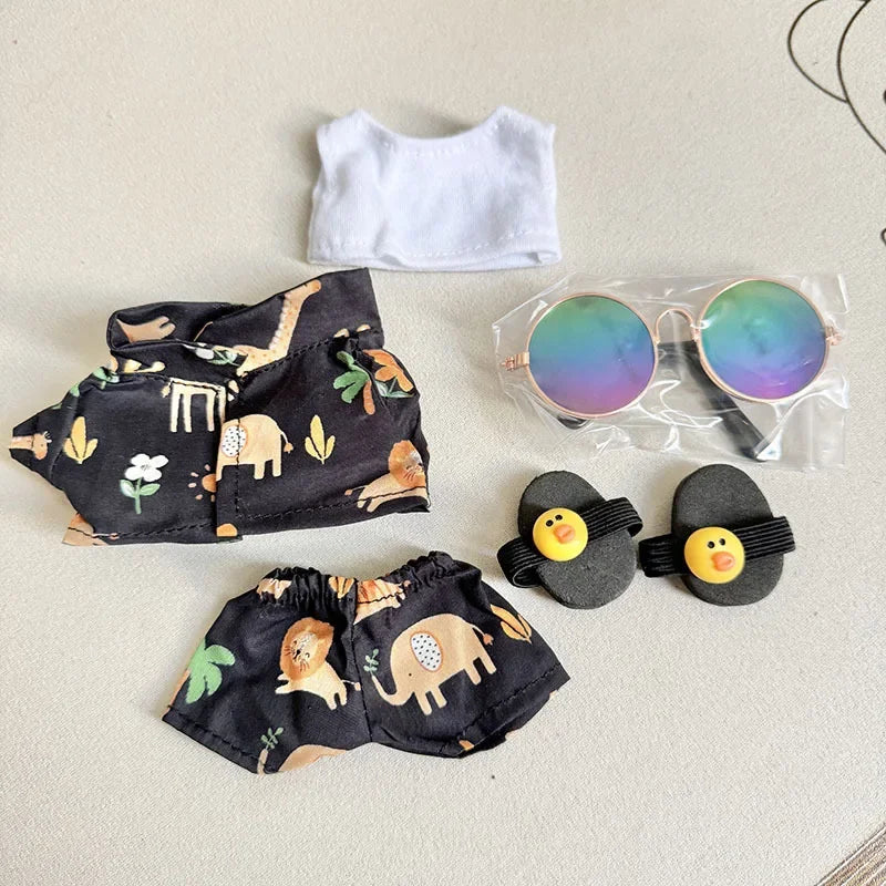 17cm Labubu V1-V2 Beach Resort Overalls | Plush Universal Doll Clothes | Idol Style Beachwear Accessories for Summer Decor
