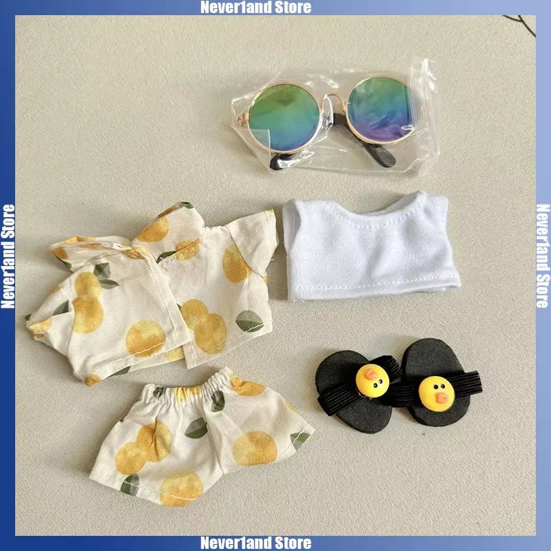 17cm Labubu V1-V2 Beach Resort Overalls | Plush Universal Doll Clothes | Idol Style Beachwear Accessories for Summer Decor