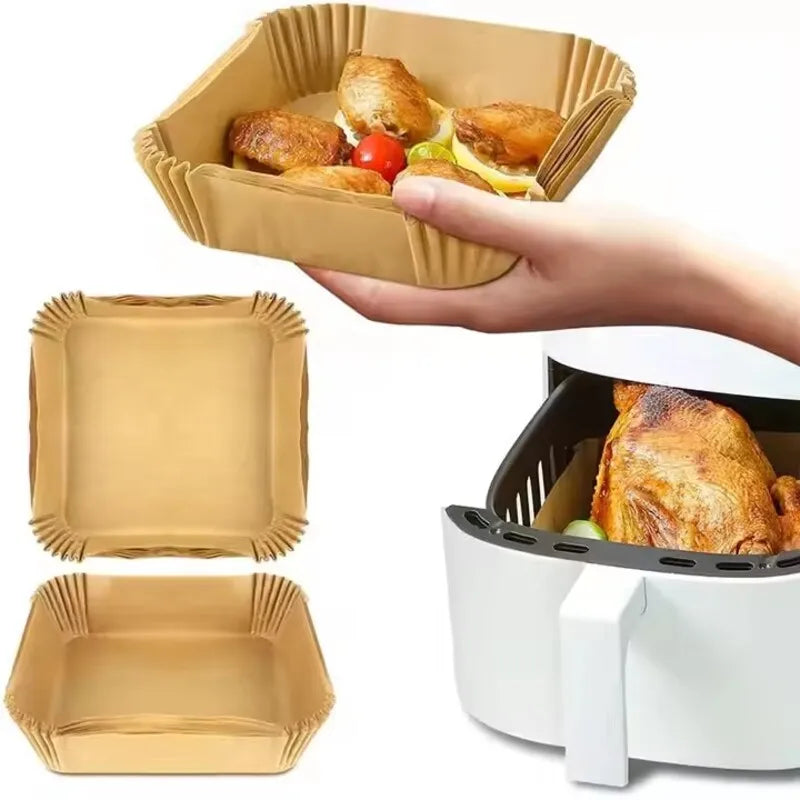 50/100pcs Disposable Air Fryer Paper Kitchen Baking Airfryer Mat Oilproof Micro-wave Barbecue Baking Non-Stick Paper Pad