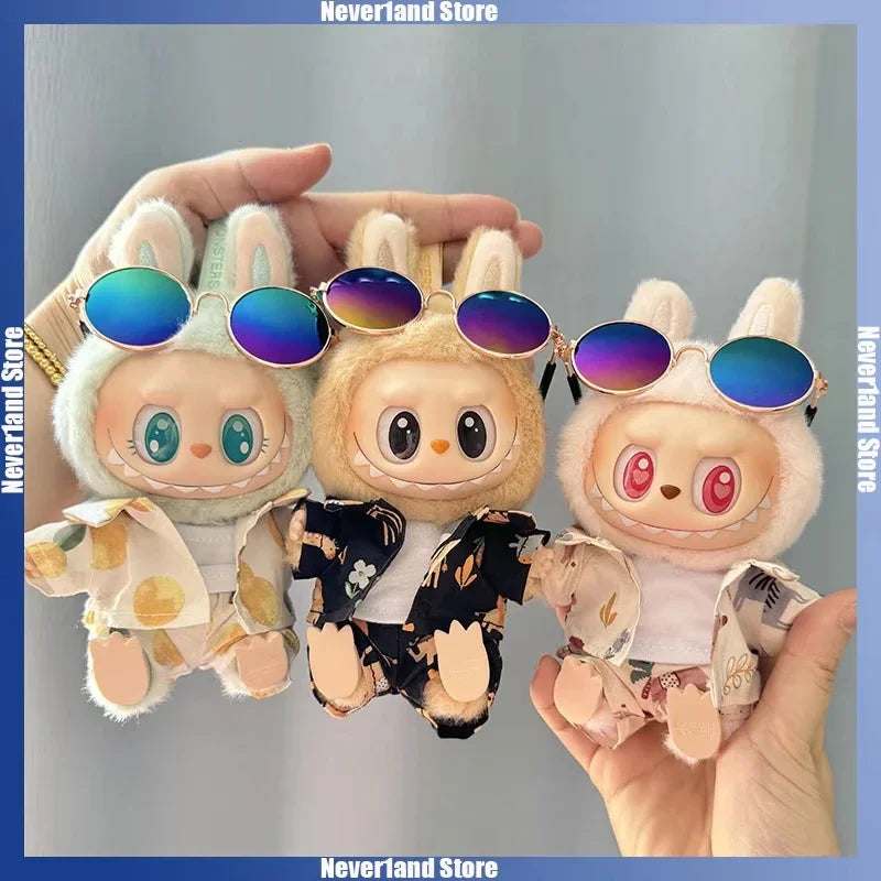 17cm Labubu V1-V2 Beach Resort Overalls | Plush Universal Doll Clothes | Idol Style Beachwear Accessories for Summer Decor