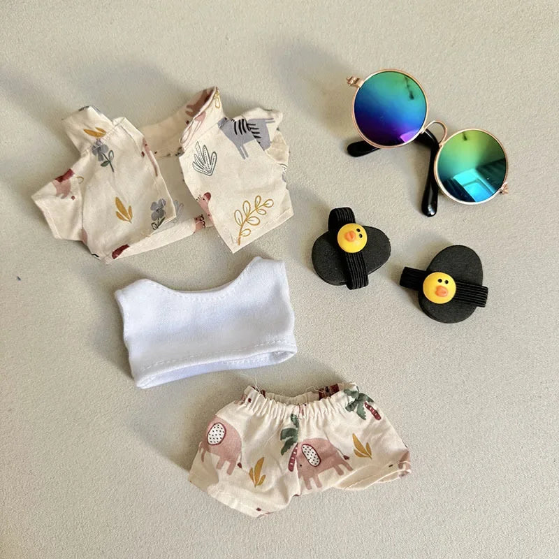 17cm Labubu V1-V2 Beach Resort Overalls | Plush Universal Doll Clothes | Idol Style Beachwear Accessories for Summer Decor