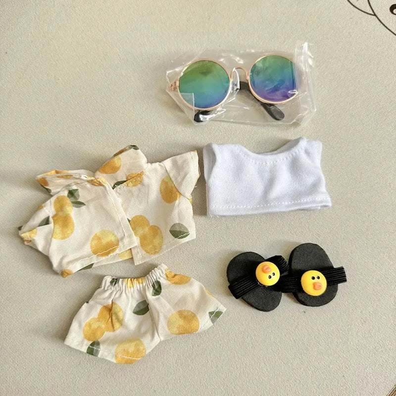 17cm Labubu V1-V2 Beach Resort Overalls | Plush Universal Doll Clothes | Idol Style Beachwear Accessories for Summer Decor