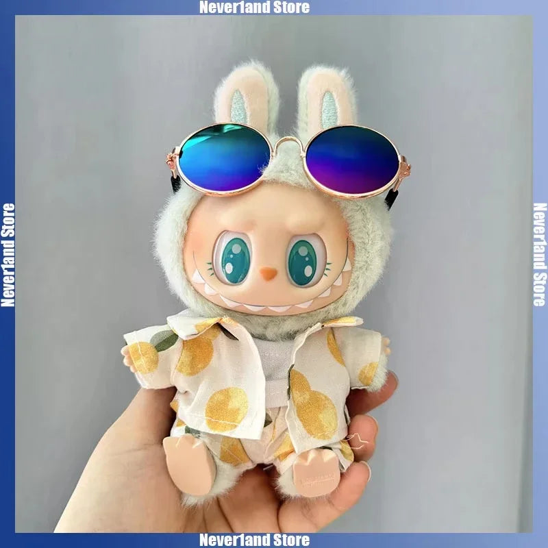17cm Labubu V1-V2 Beach Resort Overalls | Plush Universal Doll Clothes | Idol Style Beachwear Accessories for Summer Decor