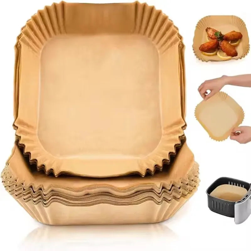 50/100pcs Disposable Air Fryer Paper Kitchen Baking Airfryer Mat Oilproof Micro-wave Barbecue Baking Non-Stick Paper Pad