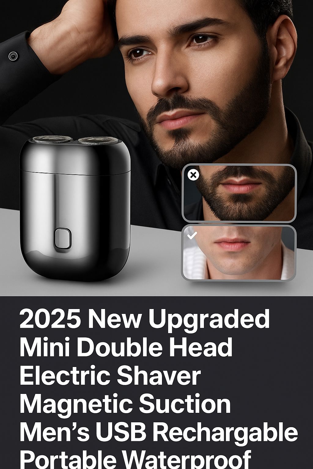 2025 New Upgraded Mini Double Head Electric Shave Magnetic Suction Men's USB Rechargeable Portable Waterproof Shaver